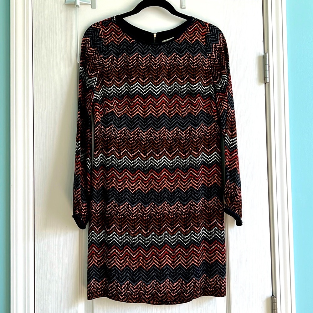 Shoshanna 100% Silk Aztec Shift Dress, Long Sleeve
